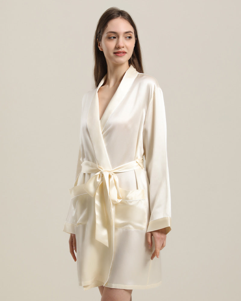 ZASILK | 22 Momme Classic Mid Length Silk Robe for Women, Timeless Comfort with Understated Luxury