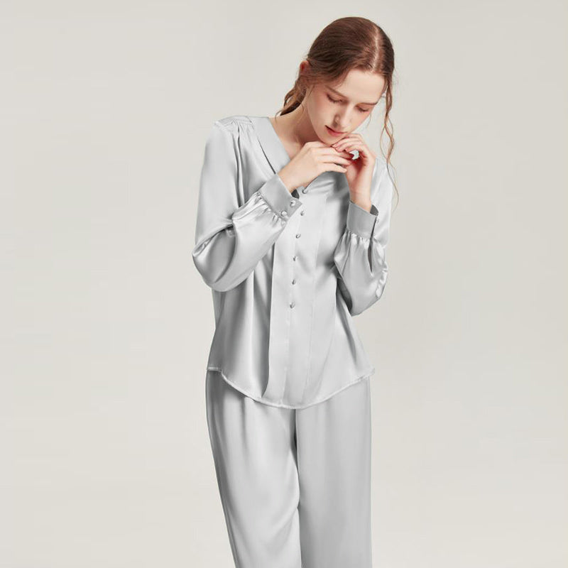 ZASILK | Silk V-Neck Elegant Nightwear, 19 Momme Two-Piece Luxury Pajama Set