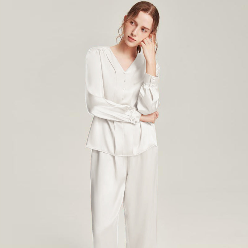 ZASILK | Silk V-Neck Elegant Nightwear, 19 Momme Two-Piece Luxury Pajama Set