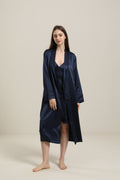 ZASILK | 22 Momme Contrast Trim Full Length Silk Robe, Luxurious Comfort with Timeless Elegance