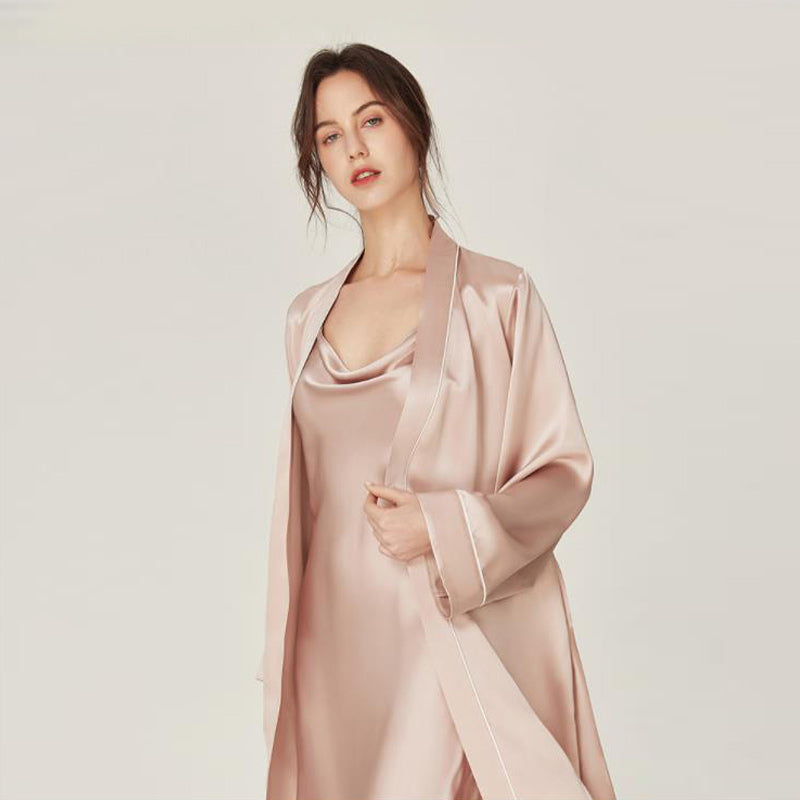 ZASILK | 2-Piece Pure Silk Nightgown & Robe Set, Luxurious 19 Momme Mulberry Silk