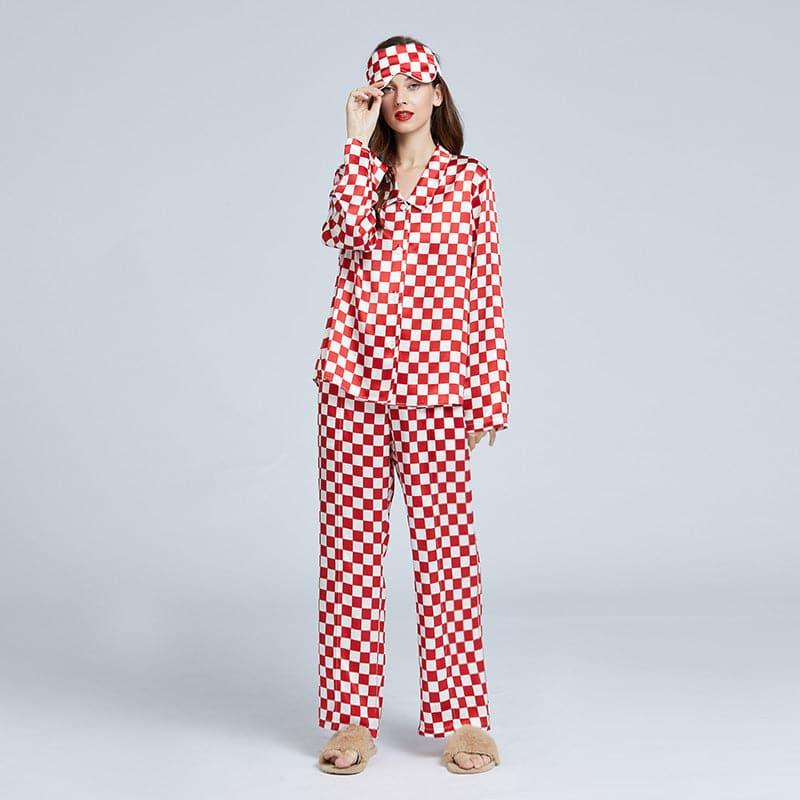 ZASILK | Classic Checkerboard Silk Pajama Set, 19 Momme Notched Collar