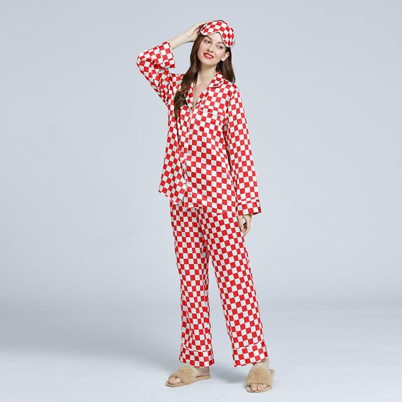 ZASILK | Classic Checkerboard Silk Pajama Set, 19 Momme Notched Collar