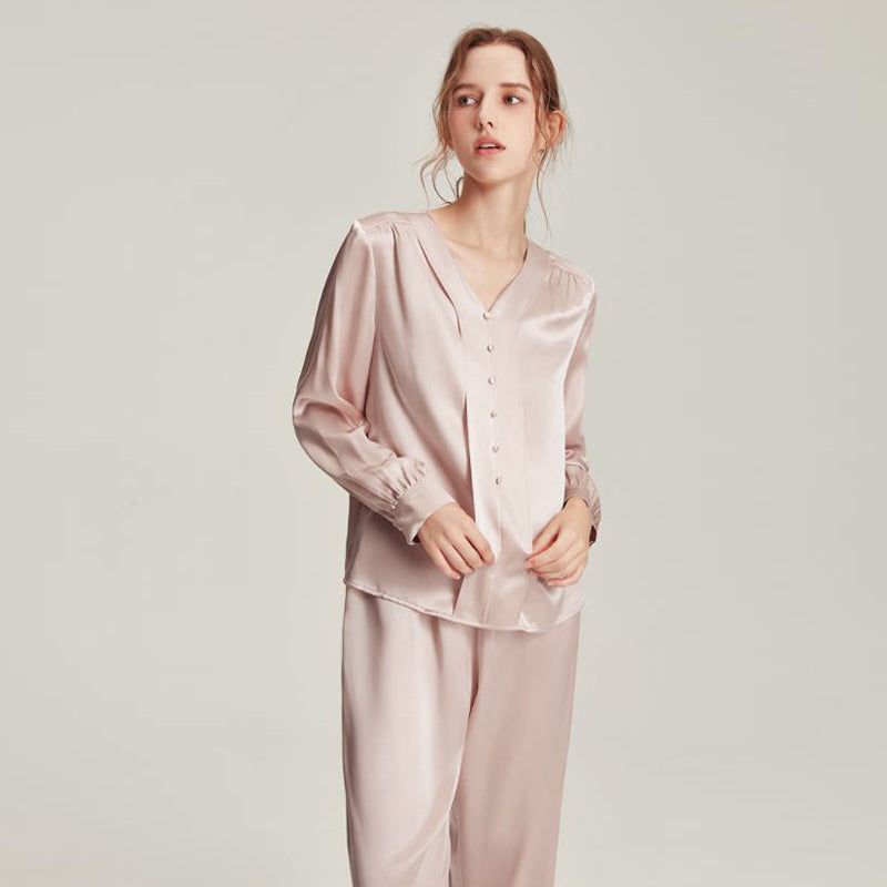 ZASILK | Silk V-Neck Elegant Nightwear, 19 Momme Two-Piece Luxury Pajama Set