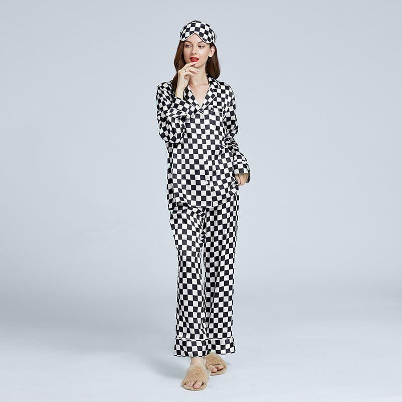 ZASILK | Classic Checkerboard Silk Pajama Set, 19 Momme Notched Collar