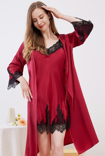 ZASILK | Pure Mulberry Silk Nightgown & Robe Set 2Pcs