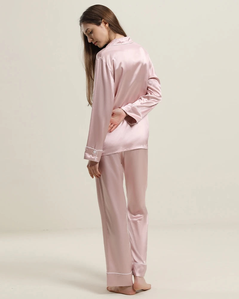 ZASILK | 22 Momme Classic Silk Pajama Set, Self-Tie Waist Mother-of-Pearl Buttons