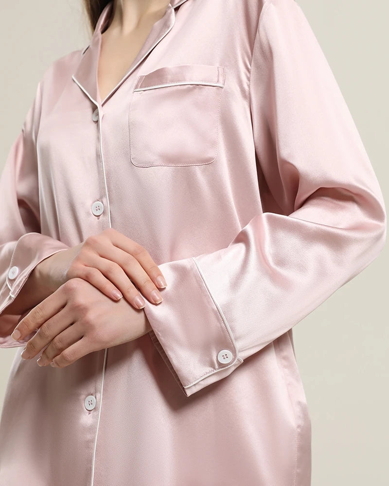 ZASILK | 22 Momme Classic Silk Pajama Set, Self-Tie Waist Mother-of-Pearl Buttons