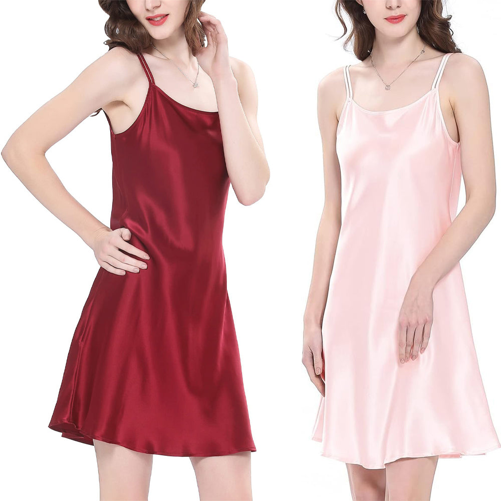"Pink and Red Silk Nightdresses from ZASILK - Elegant Women's Nightwear Displayed on White Background