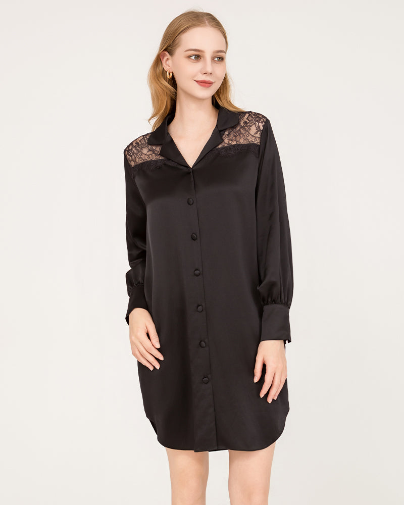 ZASILK | 22 Momme Silk Lace Nightshirt, Luxury Mulberry Silk